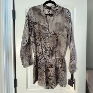 Hale Bob Silk Romper Snake Python Print Shorts Long Sleeve NWT